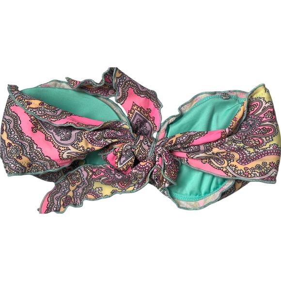 Victoria's Secret Strapless Bikini Top Pink & Blue Paisley Size Small S EUC - Picture 2 of 5